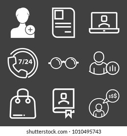 People filled and outline vector icon set on black background