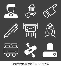 People filled and outline vector icon set on black background