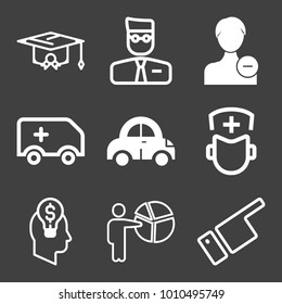 People filled and outline vector icon set on black background