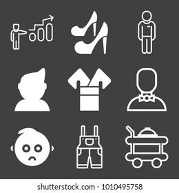People filled and outline vector icon set on black background