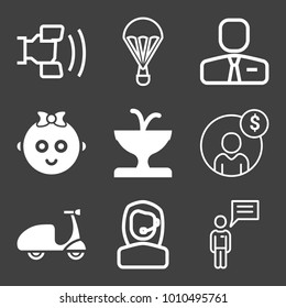 People filled and outline vector icon set on black background