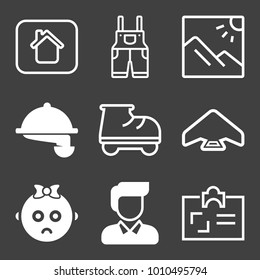 People filled and outline vector icon set on black background