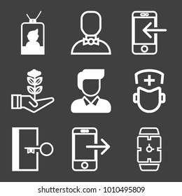 People filled and outline vector icon set on black background