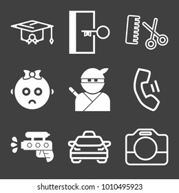 People filled and outline vector icon set on black background