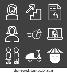 People filled and outline vector icon set on black background