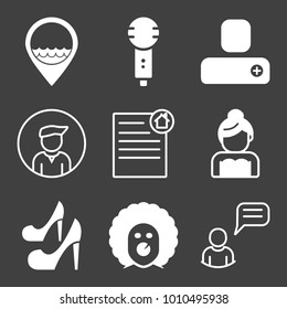 People filled and outline vector icon set on black background