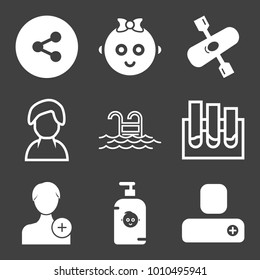 People filled and outline vector icon set on black background