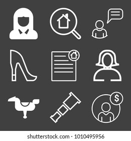 People filled and outline vector icon set on black background