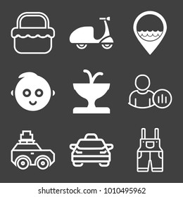 People filled and outline vector icon set on black background