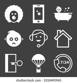 People filled and outline vector icon set on black background