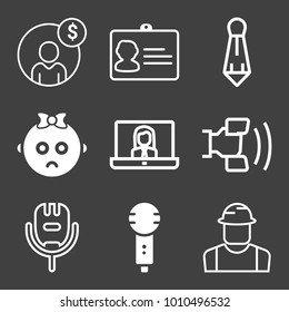 People filled and outline vector icon set on black background