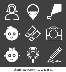 People filled and outline vector icon set on black background