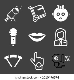 People filled and outline vector icon set on black background