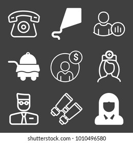 People filled and outline vector icon set on black background