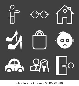 People filled and outline vector icon set on black background