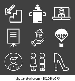 People filled and outline vector icon set on black background