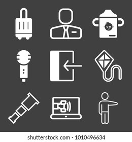 People filled and outline vector icon set on black background
