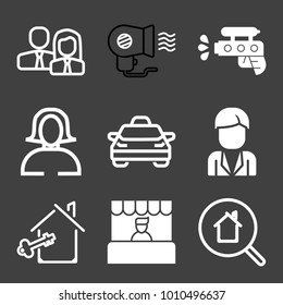 People filled and outline vector icon set on black background