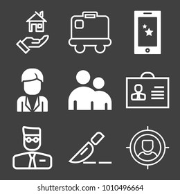 People filled and outline vector icon set on black background