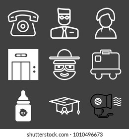 People filled and outline vector icon set on black background