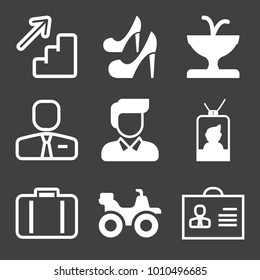 People filled and outline vector icon set on black background
