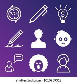 People filled and outline vector icon set on gradient background