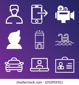 People filled and outline vector icon set on gradient background