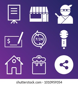 People filled and outline vector icon set on gradient background