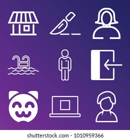 People filled and outline vector icon set on gradient background