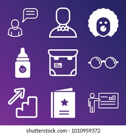 People filled and outline vector icon set on gradient background