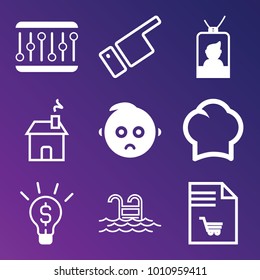 People filled and outline vector icon set on gradient background
