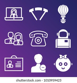 People filled and outline vector icon set on gradient background