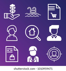 People filled and outline vector icon set on gradient background