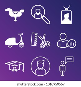 People filled and outline vector icon set on gradient background