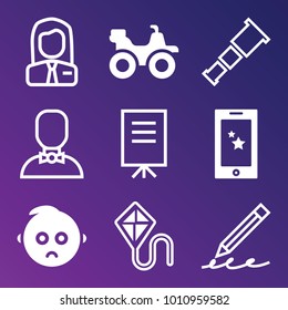 People filled and outline vector icon set on gradient background