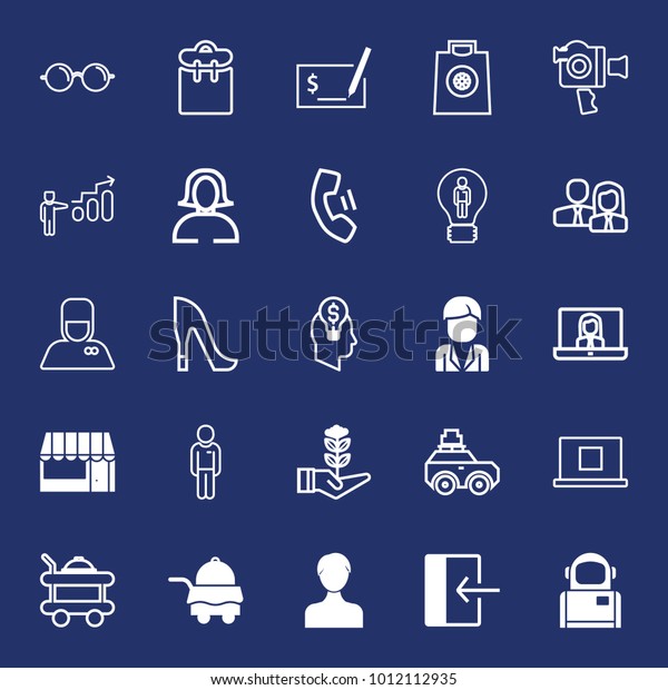 People filled and outline vector icon set on\
navy background