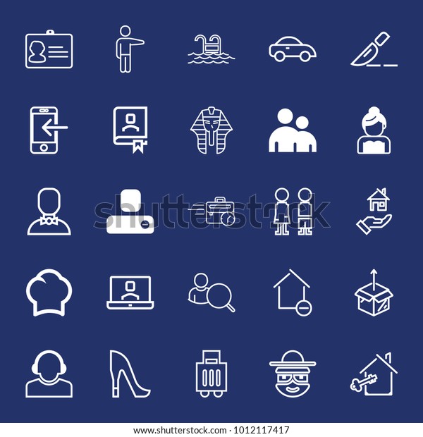 People filled and outline vector icon set on\
navy background