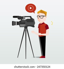 People Filming Using Video Camera Vector Illustration