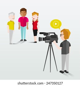 People Filming Using Video Camera Vector Illustration