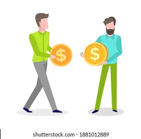 People with financial stability vector, human holding coin dollar currency of united states of america, stable profit gaining businessman investors