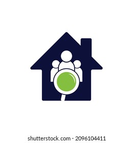 People finder house shape logo. Magnifying glass logo. loupe and people logo design icon