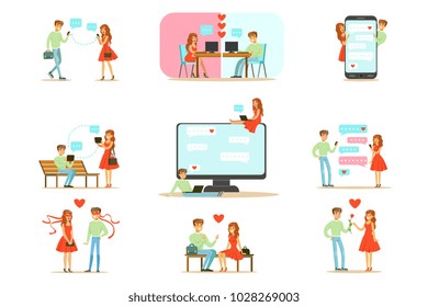 People Finding Love And Dating Using Dating Web Sites And App On Smartphones And Computers Infographic Illustration