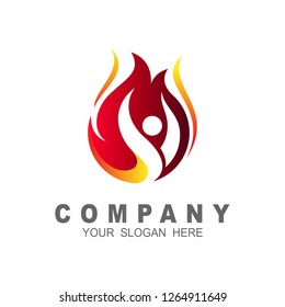People fire logo design element, human and danger icon template