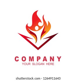 People fire logo, fitness sports icon, fire symbol illustration