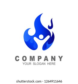 People fire logo, Vector business logo template concept illustration, fire frame creative sign, abstract human character symbol