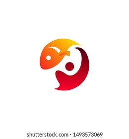people and fish logo design template