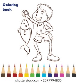 people fishing coloring book design illustration 