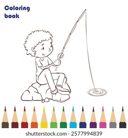 people fishing coloring book design illustration 