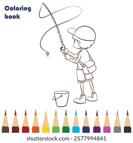 people fishing coloring book design illustration 