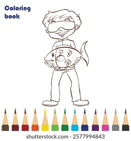 people fishing coloring book design illustration 